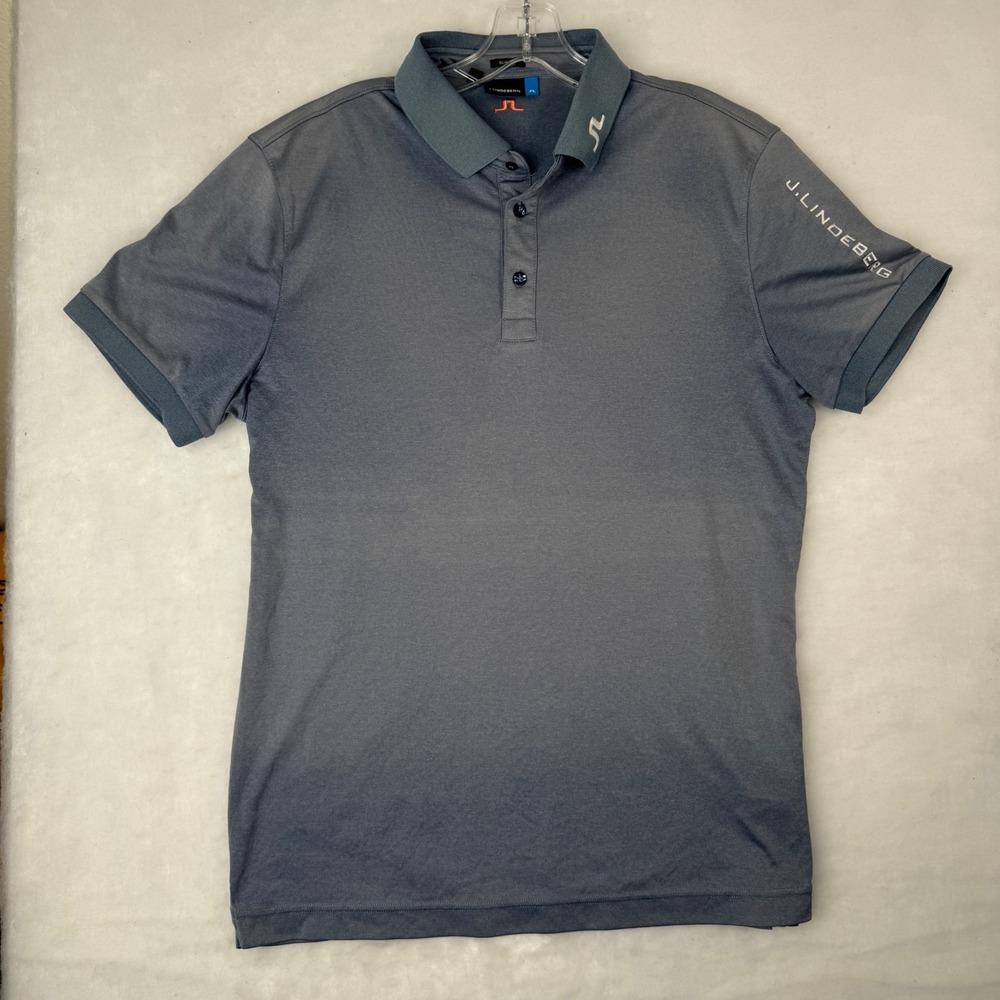 J.Lindeberg Polo Shirt Large Grey Blue Slim Fit Tour Tech Golf Mens